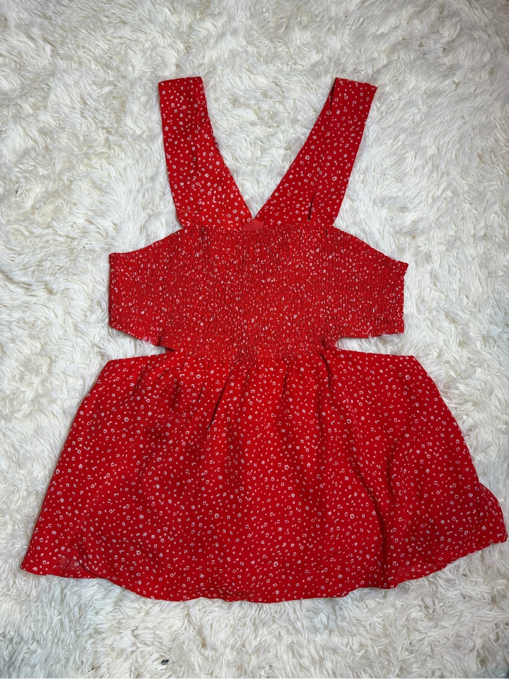 🇺🇸 Sale Heyson Red Ditsy Floral Smocked Babydoll Top